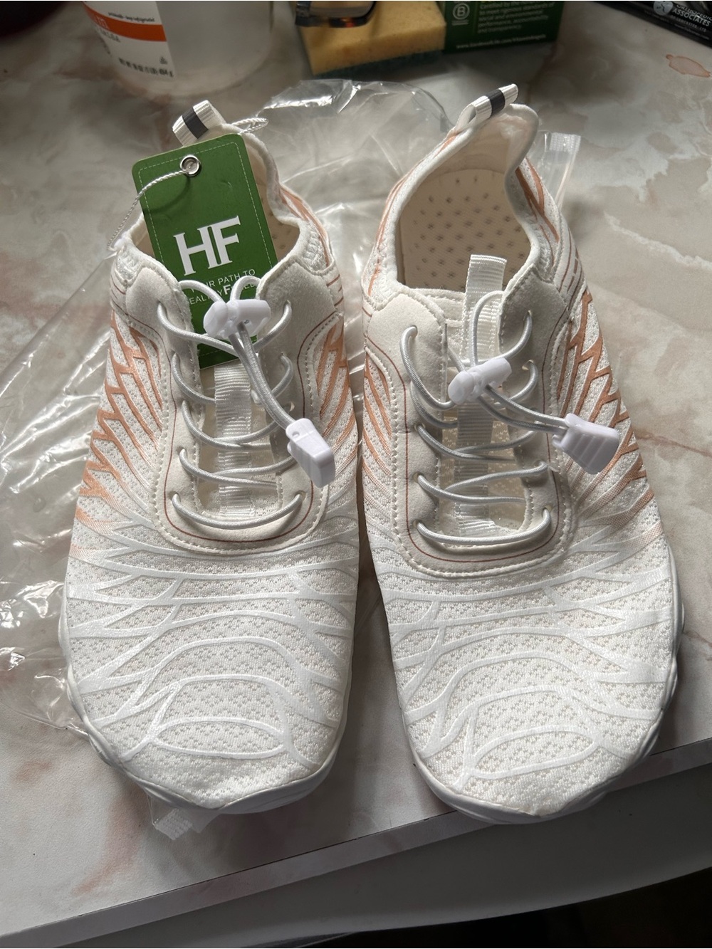 Hike White Slip-On Athletic Shoes with Peach Accents. Sz 39